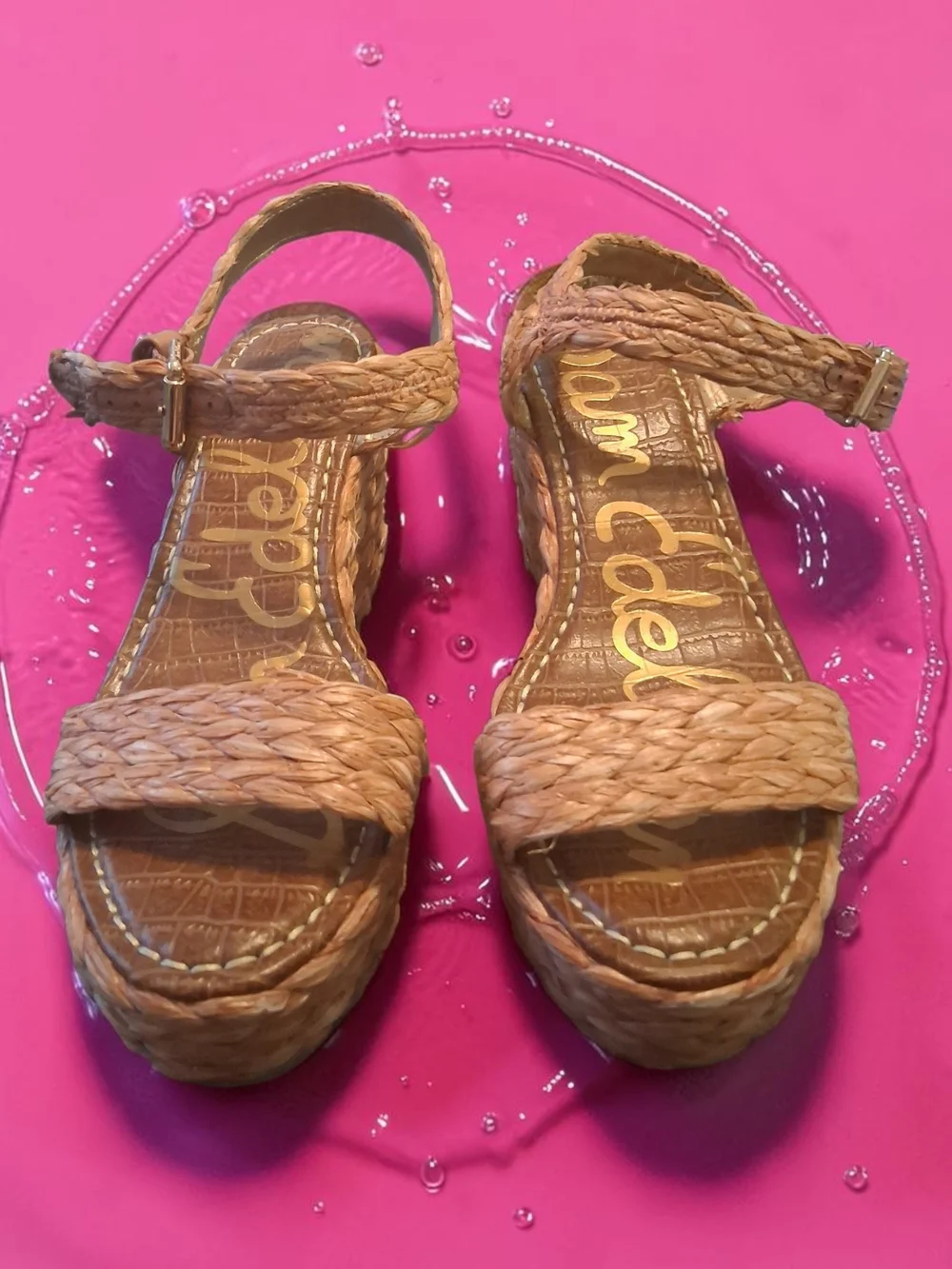 Sam Edelman wedge sandals braided raffia upper & platform Women's Shoes Size 7